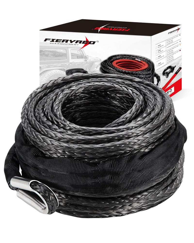 FieryRed Synthetic Winch Rope 3/8 Inch 85 FT 26500 lbs Winch Line Cable Rope with Protective Sleeve for 4WD Off Road Vehicle SUV - Image 1